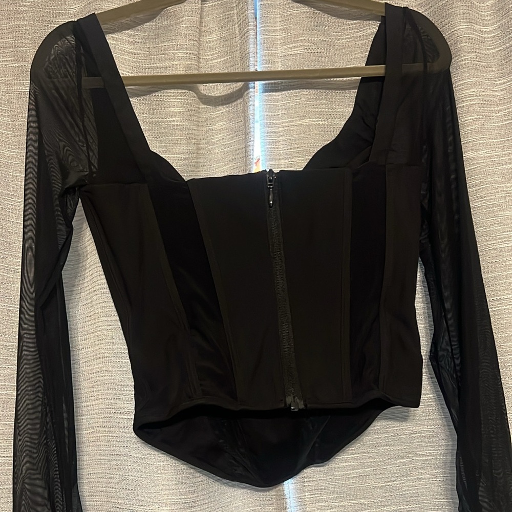 House of CB Black Sheer Sleeve Top - Picture 6 of 6